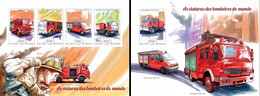 Guinea Bissau 2014, Fire Engines, 4val In BF +BF IMPERFORATED - Sapeurs-Pompiers