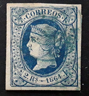 ESPANA ESPAGNE SPAIN 1864  Isabela II ,Yvert No 64, 2 Dos REALES Bleu Obl Cachet Bleu,TTB - Nuevos