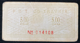 Bosnia, 5 DEM, Local War Issue Travnik, VF, Serial Number Type (b) - Bosnie-Herzegovine