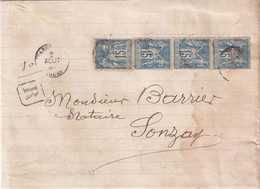 France Marcophilie - Département De L'Indre Et Loire - Chargements Tours - Lettre Recommandée Type Sage - 1877-1920: Semi-moderne Periode