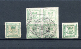 SELLO 4/4 C. VERDE CORONA MURAL USADO Y MATASELLADO SE ACOMPAÑAN DOS MAS RECORTADOS - Unused Stamps