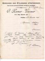 FACTURE.PARIS.GRAVURES SUR CYLINDRES D'IMPRESSION POUR ETOFFES,PAPIERS & GAUFRAGES.O.HŒRNER-WASSNER 117 RUE MANIN. - Printing & Stationeries