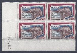 MONACO N° 659 - Bloc De 4 COIN DATE - NEUF SANS CHARNIERE - 29/9/64 - Unused Stamps