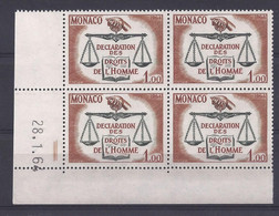 MONACO N° 661 - Bloc De 4 COIN DATE - NEUF SANS CHARNIERE - 28/1/64 - Ungebraucht