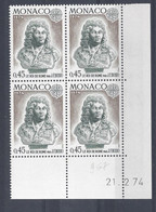 MONACO N° 957 - Bloc De 4 COIN DATE - NEUF SANS CHARNIERE - 21/2/74 - Nuevos