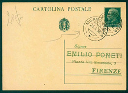 CLM063 - CARTOLINA POSTALE - INTERO POSTALE CENTESIMI 15  STORIA POSTALE 1938 - Stamped Stationery