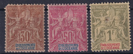 ÉTABLISSEMENTS DE L'OCÉANIE 1892 - Canceled - YT 9, 11, 13 - Used Stamps