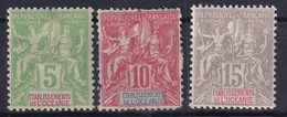 ÉTABLISSEMENTS DE L'OCÉANIE 1900-07 - Canceled - YT 14, 15, 16 - Used Stamps