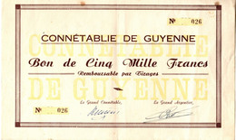 Confrérie Vineuse - Connétablie De Guyenne - Bon De 5000 Francs Remboursable Par Tirage - Syndicat Des Côtes De Bourg. - Landbouw