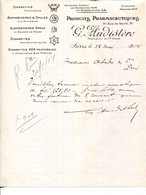 FACTURE.PARIS.SUPOSITOIRES.CIGARETTES.PRODUITS PHARMACEUTIQUES.G.AUDISTERE 20 RUE ROYALE. - Profumeria & Drogheria