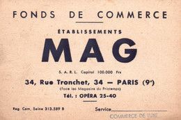 Delcampe - CARTE  De VISITE   Fonds De Commerce  Etablissement Mag Rue Tronchet Paris Opera - Visitenkarten