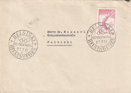 Cachet Helsinki Helsingfors XV Olympia 27/7/1952 Sur Lettre Illustrée Anneaux  Pour Messerli - Estate 1952: Helsinki