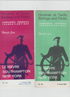 Vieux Papiers - Horaires -  Compagnie Générale Transatlantique French Line  Le Havre New York - Année 1961 - 2 Dépliants - World