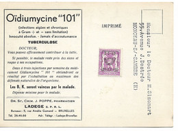 PM293/ PRE591 1949 S/CP Imprimée Publicitaire Oïdiumycine Tuberculose Pharmacien Poppe Bruxelles > Dr.Simonart Monceau - Typos 1936-51 (Petit Sceau)