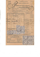 TIMBRES TAXES N° 44  EN BLOC ET PAIRES SUR BORDEREAU  VALEURS A RECOUVRER -POSTES ET TELEGRAPHES - CAD BOURDEILLES 1928 - 1859-1959 Brieven & Documenten
