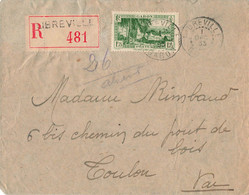 LETTRE. GABON. 1 DEC 1933. RECOMMANDE 1,75Fr LIBREVILLE POUR TOULON   /2 - Brieven En Documenten