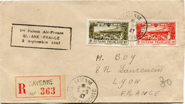 GUYANE LETTRE RECOMMANDEE AVEC CACHET " 1re LIAISON......GUYANE-FRANCE....." DEPART CAYENNE 3-9-47 POUR LA FRANCE - Brieven En Documenten