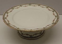 *JOLI ANCIEN PLAT Sur PIED COMPOTIER PORCELAINE LIMOGES Bord Guirlande ROSES   E - Limoges (FRA)