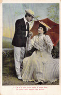 FANTAISIE - COUPLES - UN HOMME ET UNE FEMME QUI SE REGARDE PARAPLUIE - JE N'AI QUE TROIS MOTS.. - CARTE POSTALE ANCIENNE - Couples