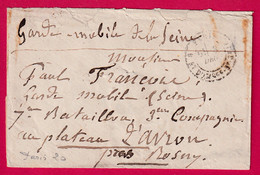 PARIS 3 DEC 1870 GARDE MOBILE DE LA SEINE POUR LE PLATEAU D'AVRON ROSNY SUR SEINE LETTRE COVER - Guerre De 1870