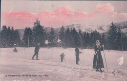 La Côte Aux Fées NE, Skieurs Et Skieuses Devant Le Chasseron (14.7.1910) - La Côte-aux-Fées