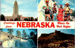 Nebraska Greetings Split View With State Capitol Sioux Indians And More - Sonstige & Ohne Zuordnung