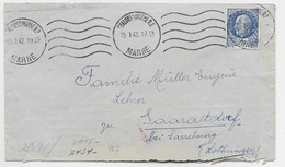 FRANCE PETAIN 2FR50 BLEU N° 520 SEUL LETTRE COVER MEC CHALONS S MARNE 15.1.1942 POUR SARREBOURG MOSELLE CENSURE ALEMANDE - 1941-42 Pétain