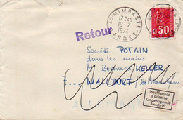 0.50 BEQUET  SUR LETTRE POUR ALLEMAGNE...RETOUR +INSUFISANCE +CACHET AU DOS ..... - Storia Postale