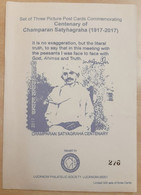 INDIA 2017 Champaran Satyagraha Centenary Mahatma Gandhi LUCKNOW CIRCLE MAX CARD 4v SET SCARCE LIMITED ISSUE - Brieven En Documenten