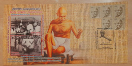 INDIA 2013 AHIMSAPEX Mahatma Gandhi 5 Stamps COVER Spinning Wheel LIMITED ISSUE - Brieven En Documenten
