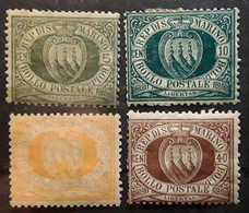 SAN MARINO SAINT MARIN 1892 - 1894 Armoiries, 4 Timbres Yvert No 13,14,16,17 , Neufs * MH TB Cote 27 Euros - Nuevos