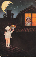 Illustrateur - Colombo - Enfant Qui Offre Des Fleurs - Lune - Toît -  Carte Postale Ancienne - Colombo, E.