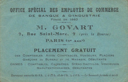 Paris 2ème * Office Spécial Des Employés De Commerce De Banque & D'industrie M. GOVART 7 Rue St Marc * Doc Pub Ancien - District 02