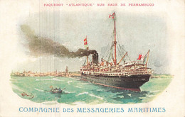 Paquebot " ATLANTIQUE " Sur Rade De Pernambuco Brasil Brésil * CPA Illustrateur * Compagnie Des Messageries Maritimes - Steamers