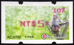 2018 Automatenmarken China Taiwan ROCUPEX Macaque Monkey MiNr.40 Pink Nr.107 ATM NT$5 Xx Innovision Kiosk Etiquetas - Automaten