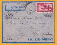 1933 - Enveloppe AIR ORIENT Par Avion De Saigon Vers Nice Via Marseille - Cad Transit Marseille - T. PA Seul 36 Centimes - Cartas & Documentos