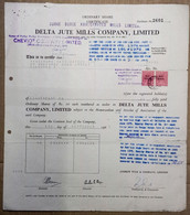 INDIA 1967 DELTA JUTE MILLS COMPANY LIMITED, LATER CHEVIOT COMPANY LIMITED....SHARE CERTIFICATE - Industrie