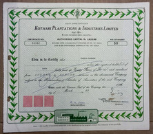 INDIA 1989 KOTHARI PLANTATIONS & INDUSTRIES LIMITED, TEA & COFFEE PLANTATIONS....SHARE CERTIFICATE - Agricultura