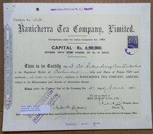 INDIA 1941 RANICHERRA TEA COMPANY LIMITED, TEA ESTATE, TEA GARDEN....SHARE CERTIFICATE - Agricoltura