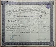 INDIA 1944 THE METAL  CORPORATION OF INDIA LIMITED....SHARE CERTIFICATE - Industrie