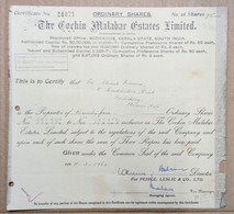 INDIA 1963 THE COCHIN MALABAR ESTATES LIMITED, TEA & RUBBER PLANTATIONS....SHARE CERTIFICATE - Agricoltura