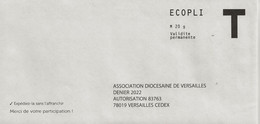 Lettre T, Eco 20g, Association Diocesaine De Versailles - Buste Risposta T