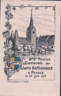 Peseux NE, 9ème Réunion Cantonale Des Liens Nationaux 1916, Eglise Et Armoirie, Litho (25.6.1916) - Peseux