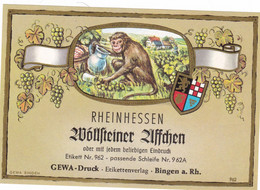 ETIQUETTE NEUVE  DES VINS DU RHIN  DES ANNEES 1985 ,,THEME:  Singe ,,,TBE - Apen