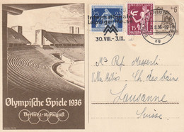 Jeux Olympiques Berlin 1936  Entier Avec Complément Affranchissement  Pour Messerli Lausanne Suisse - Zomer 1936: Berlijn