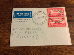 1937 New Zealand Air Mail Cover (C69) - Posta Aerea