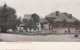 Charlotte Michgan, Carnegie Public Library Building Architecture, C1900s Vintage Postcard - Libraries