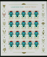 US 2021 Chinese Lunar New Year Series: Year Of The Ox, Sheet Of 20 Forever Stamps, Special Print, VF MNH**,,See Pics !! - Sheets