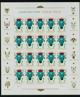 US 2021 Chinese Lunar New Year Series: Year Of The Ox, Sheet Of 20 Forever Stamps, Special Print, VF MNH**,,See Pics !! - Ganze Bögen