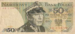 Pologne. Billet De Banque Usagé. 50 Zlotys. 1975. Etat Très Moyen. Taches. Froissé. - Pologne